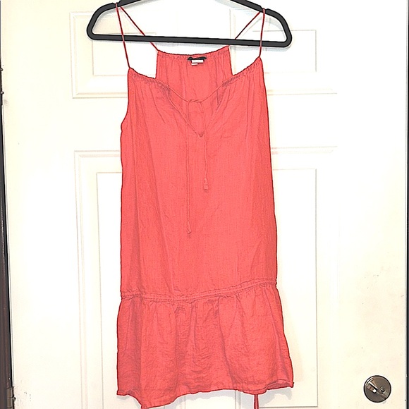 J. Crew Dresses & Skirts - J Crew Linen Spaghetti Strap Casual Dress M Coral Ruffle Summer Casual Feminine